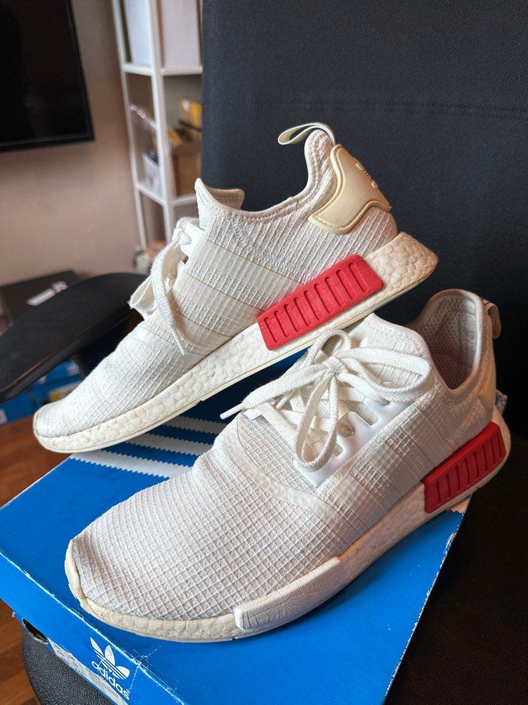 Adidas NMD R1 White Red, Men's Fashion, Footwear, Sneakers on Carousell