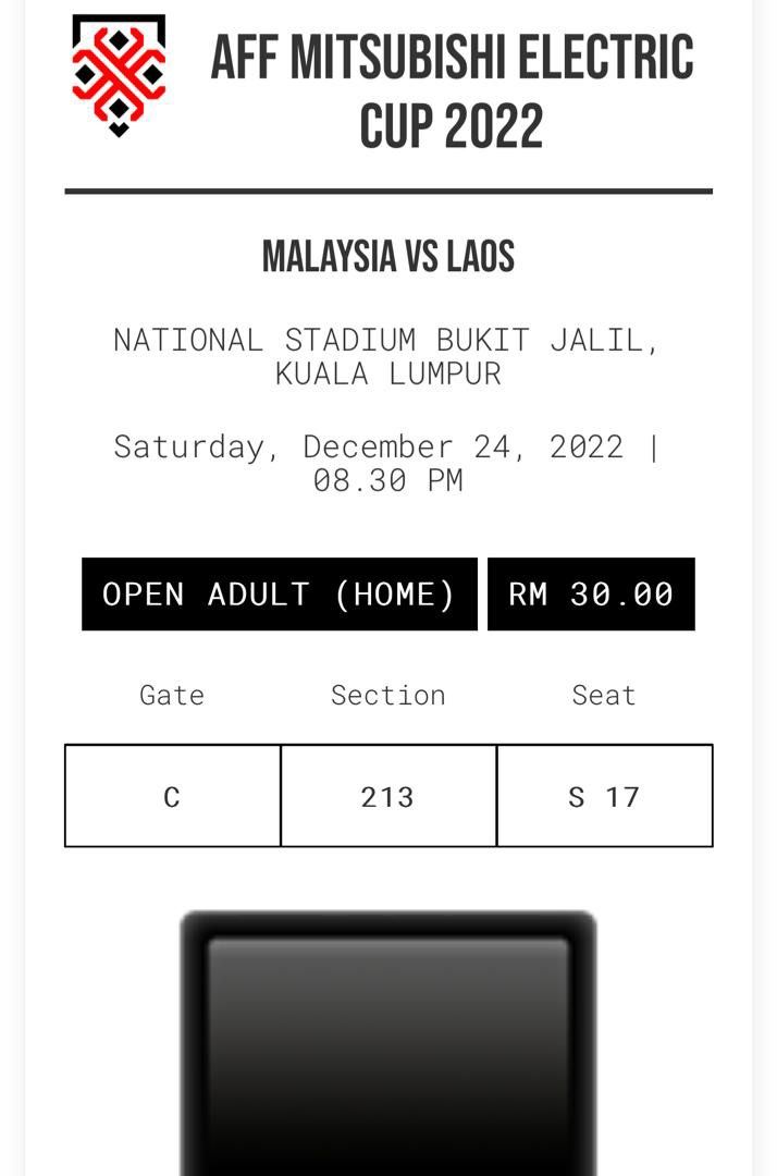 AFF MITSUBISHI ELECTRIC CUP MALAYSIA VS LAOS, Tickets & Vouchers