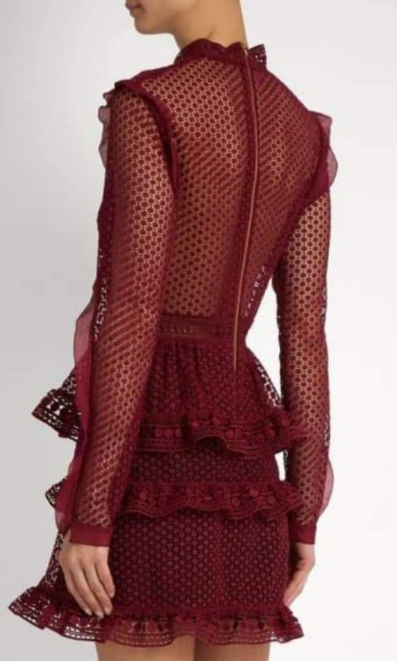 Burgundy Long Sleeve Lace Mini Dress