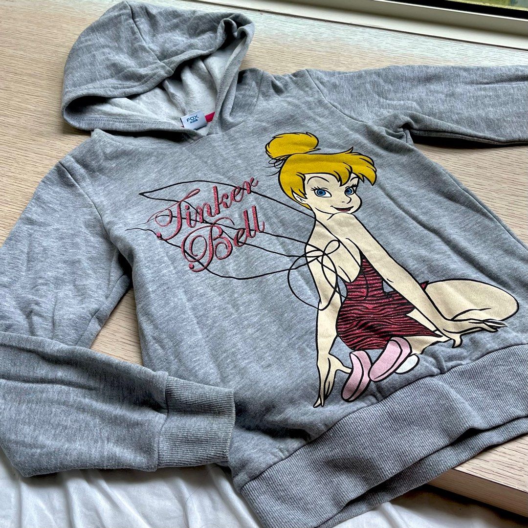 bn fox tinkerbell grey fleece sweatshirt hoodie y2k keeps warm in