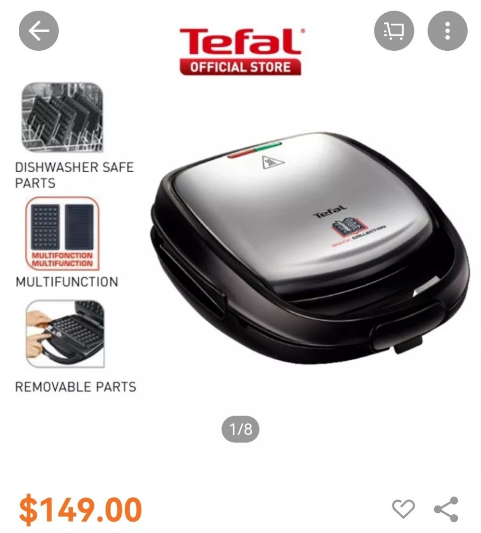 BNIB TEFAL SNACK TIME 2 IN 1 SANDWICH MAKER, WAFFLE, PANINI, REMOVABLE