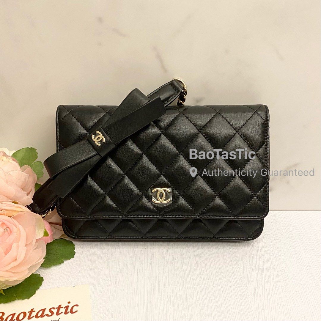 Camellia Embossed WOC Clutch Bag in Black Lambskin with SHW
