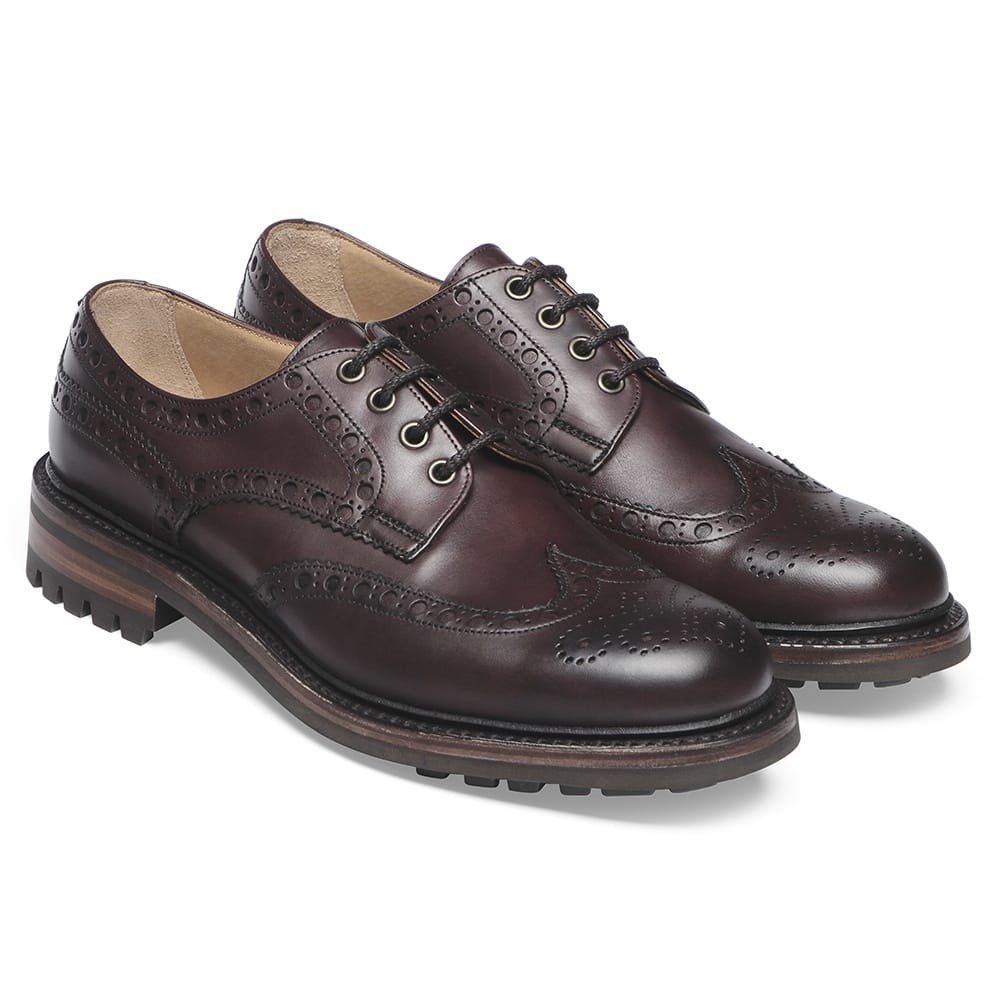 CHEANEY Avon C Wingcap Derby Brogue in Burgundy Calf Leather(Handmade ...