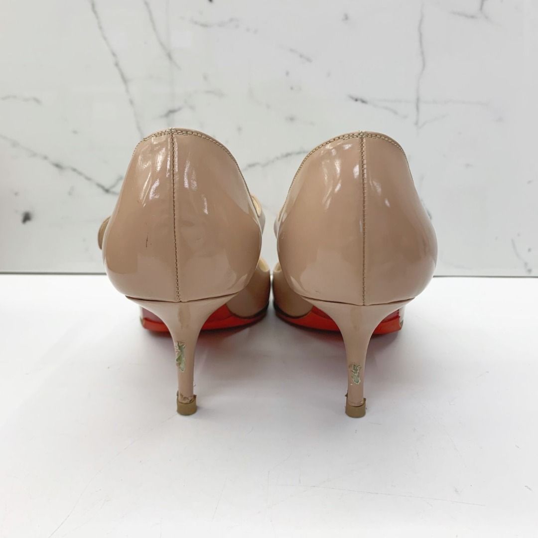 Red bottoms beige heels top