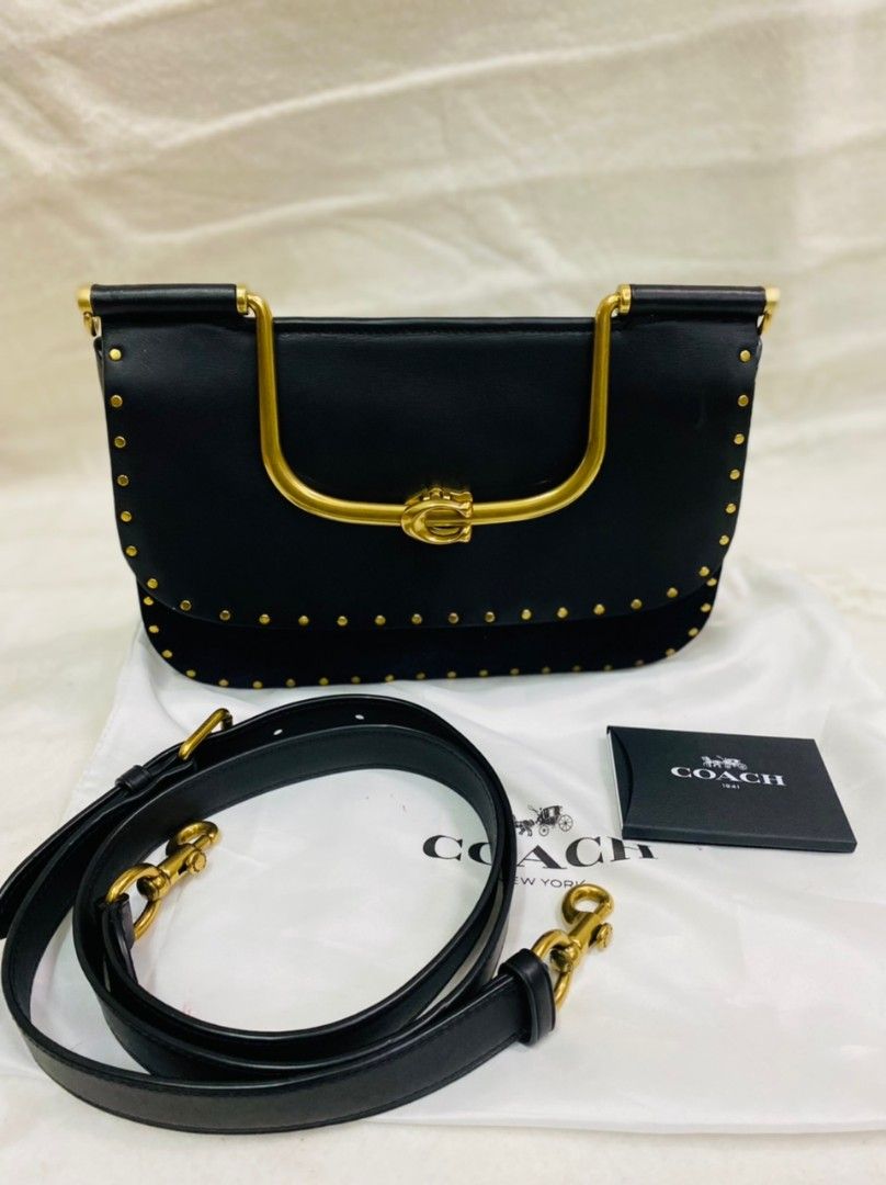 COACH Black Leather Ellie Crossbody With Rivets