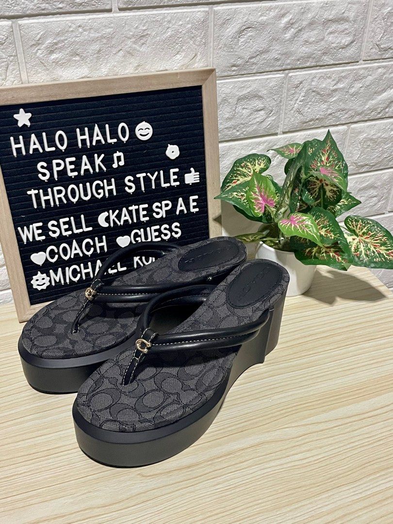 Coach black hot sale wedge flip flops