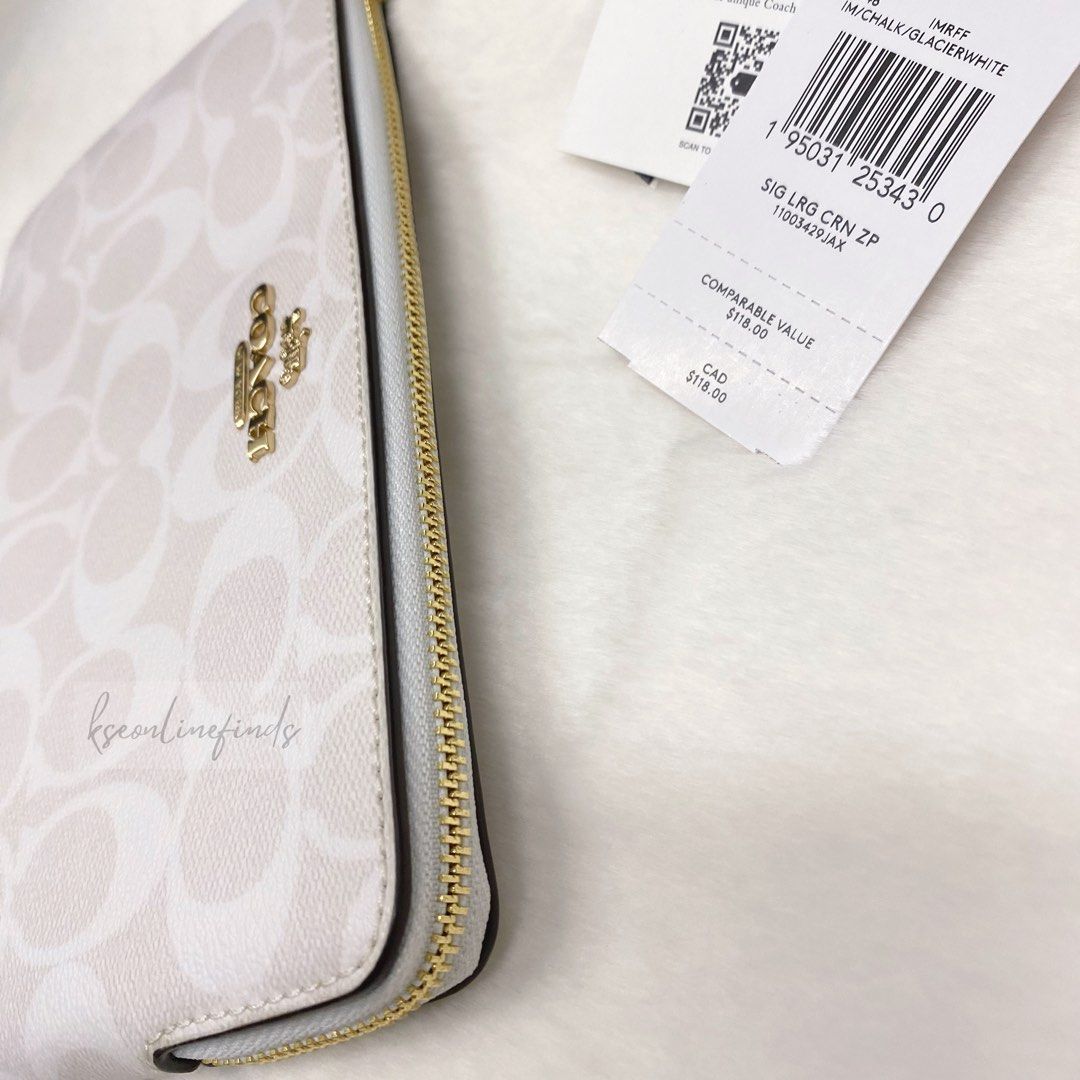 COACH Large Zip Wristlet in Chalk/Glacier White, Luxury, Bags & Wallets