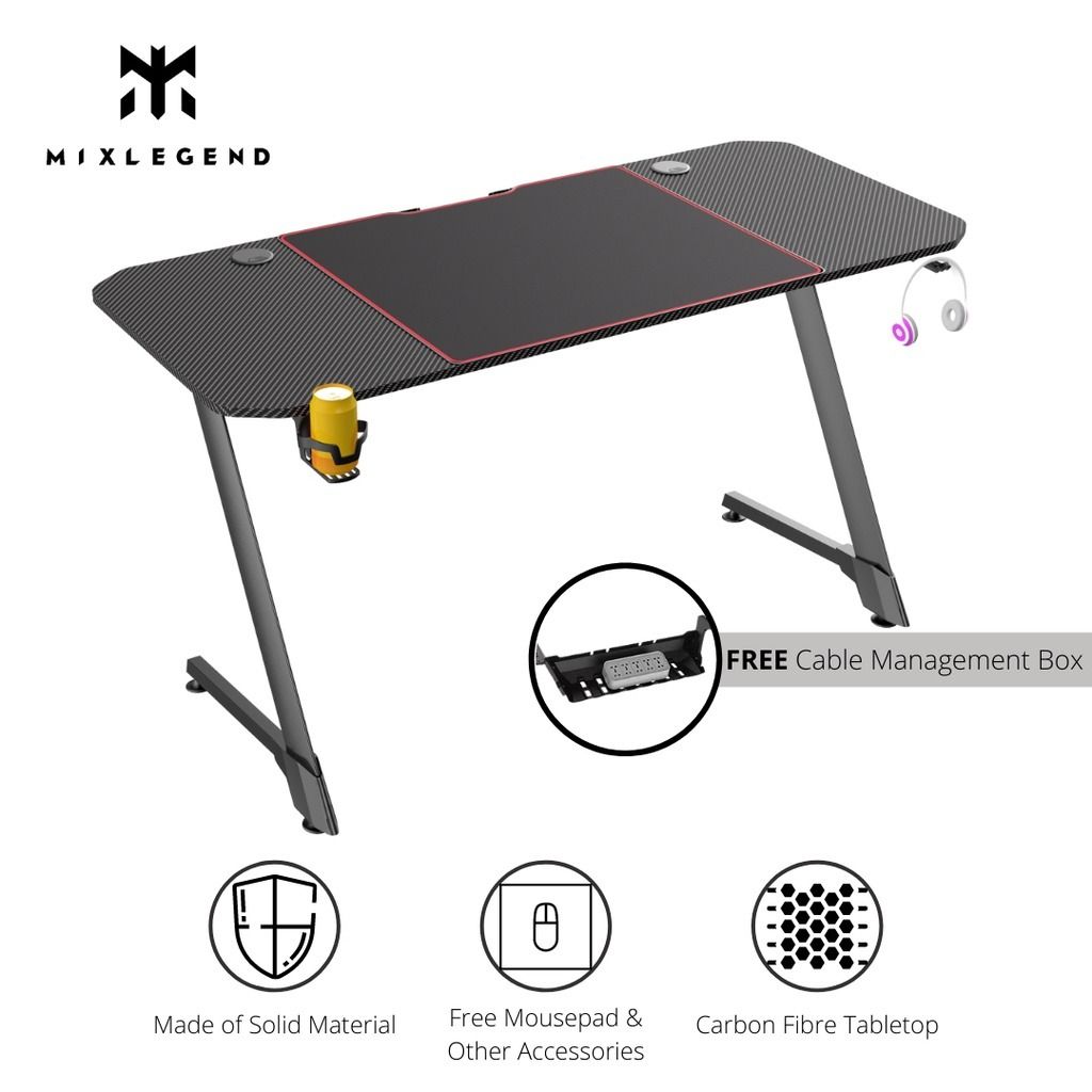 Computer Gaming Table Z Shaped Office Desk Study Table with Cable ...