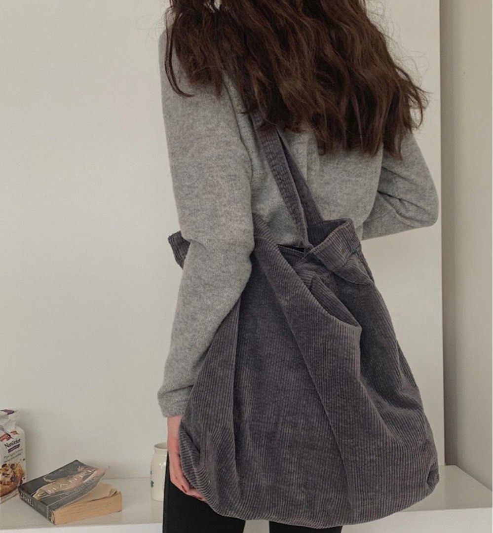 Green Stylish Corduroy Canvas Tote Bag - Fashionable and Retro Shoulder Bag main image 1