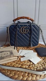 🤍 gucci Marmont vanity blue small bamboo top handle