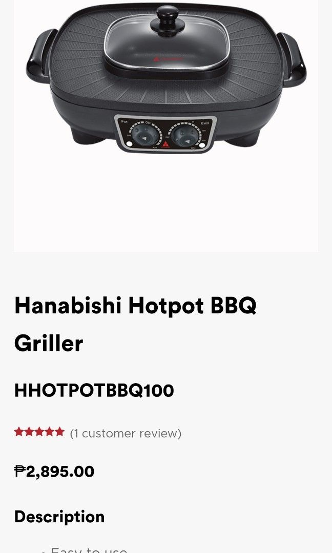 Hanabishi Hotpot BBQ Griller HHOTPOTBBQ100, TV & Home Appliances, Kitchen Appliances, BBQ