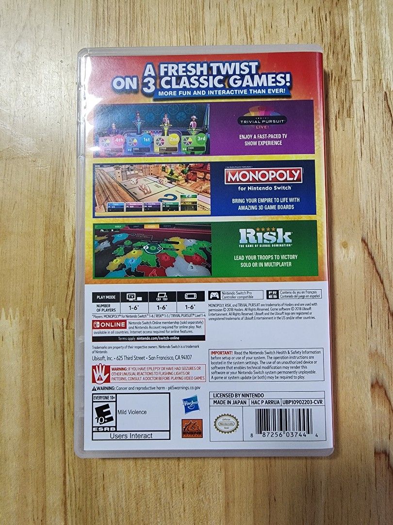 Hasbro Game Night Monopoly, Risk, Trivial Pursuit Nintendo Switch UK with texte en Français vers. USED Ubisoft Party Games