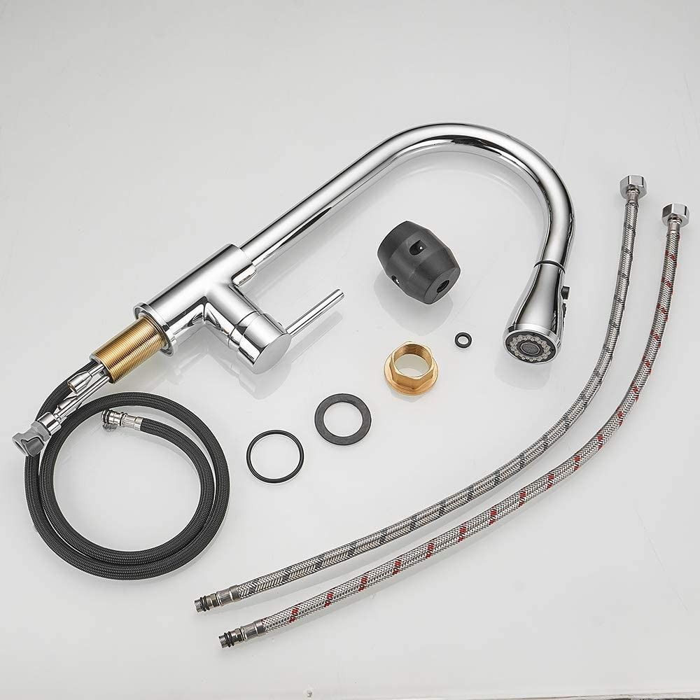 Heable Kitchen Sink Mixer Tap with Pull Down Sprayer Chrome, Single