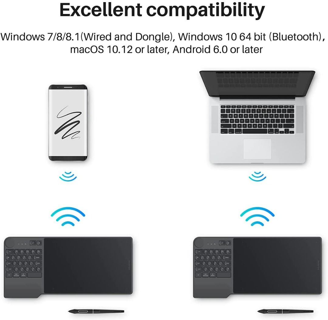 Wireless Drawing Tablet HUION Inspiroy Keydial KD200 Bluetooth Graphic Tablet With Keyboard Dial 5 Customized Express Keys Battery-Free Pen, 8.9x5.6 Inch Art Tablet Compatible With Windows,Mac,Android