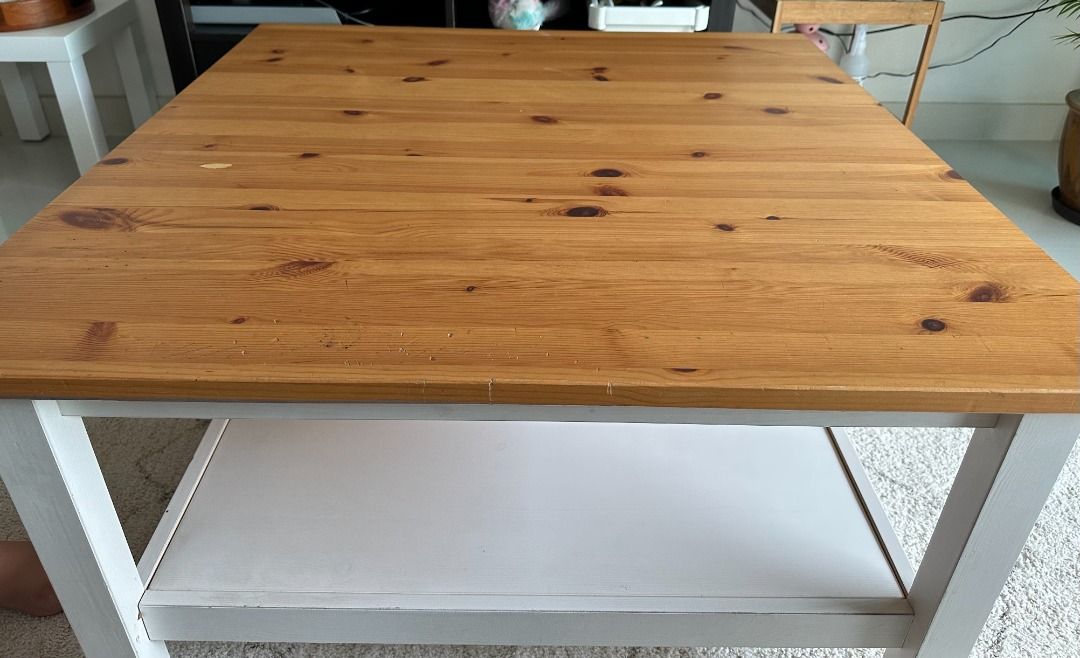IKEA HEMNES Coffee table, white stain/light brown, 90x90 cm, Furniture