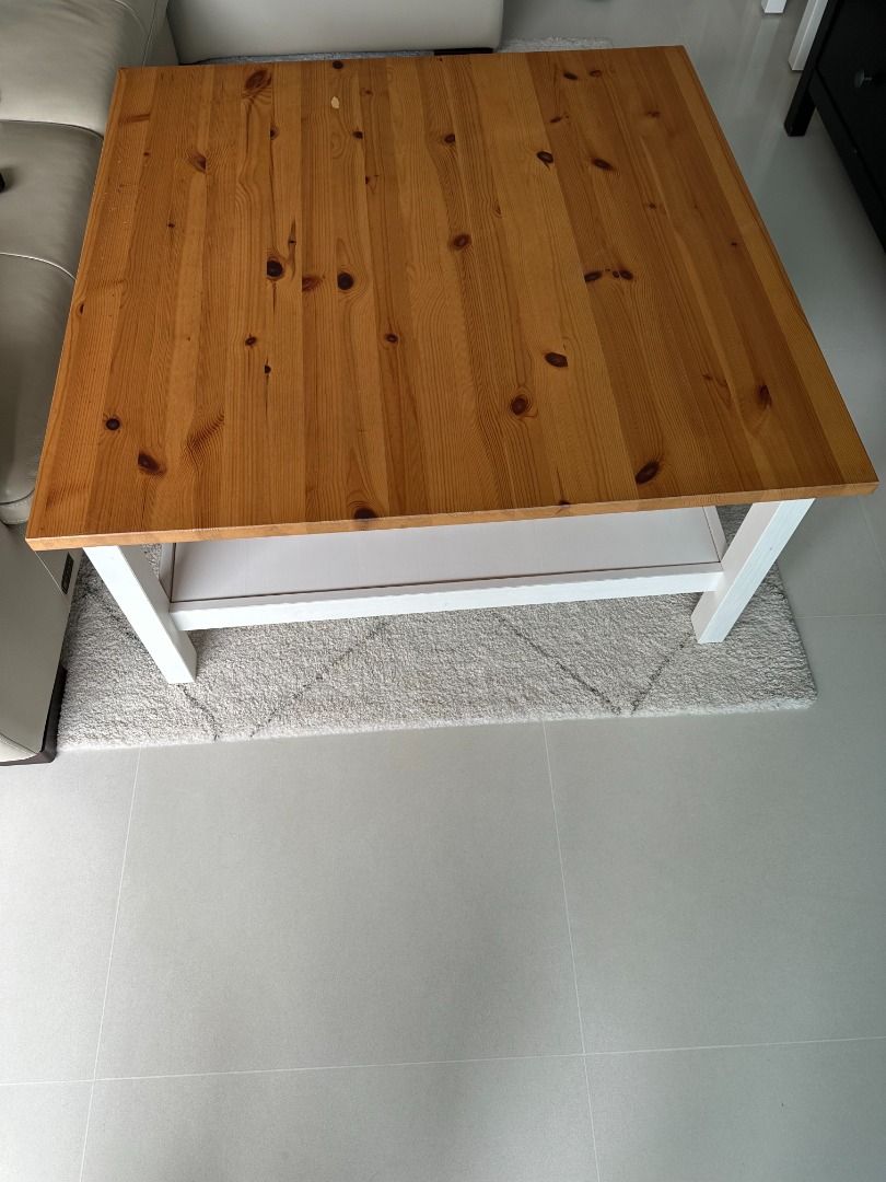 IKEA HEMNES Coffee table, white stain/light brown, 90x90 cm, Furniture