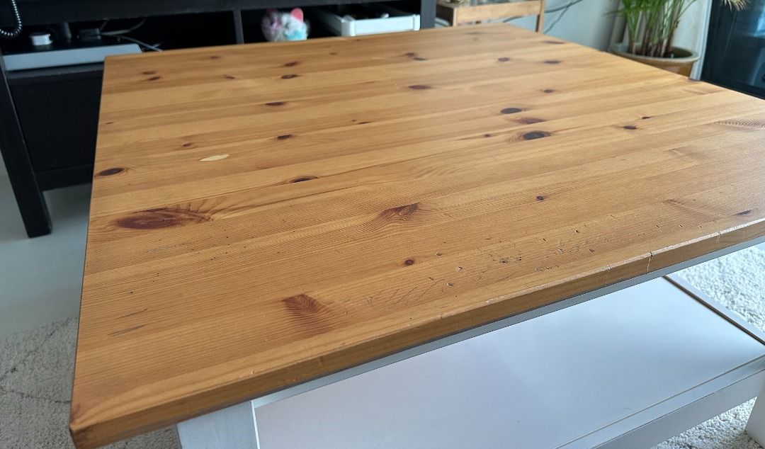 IKEA HEMNES Coffee table, white stain/light brown, 90x90 cm, Furniture
