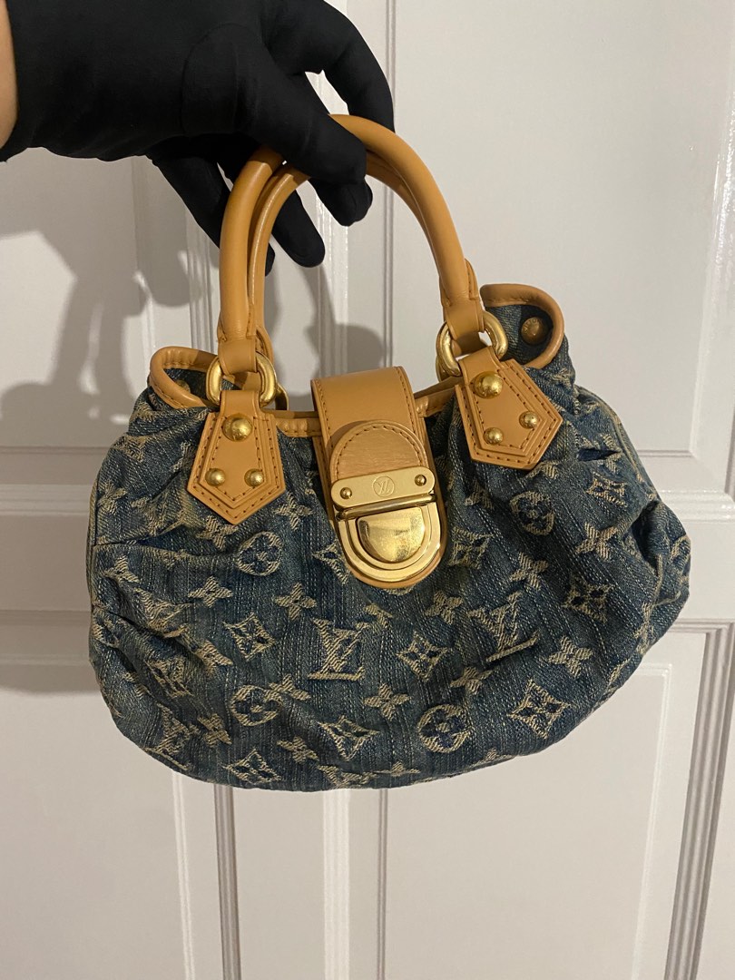 LOUIS VUITTON Mini Pleaty Monogram Denim Shoulder Handbag Fuchsia