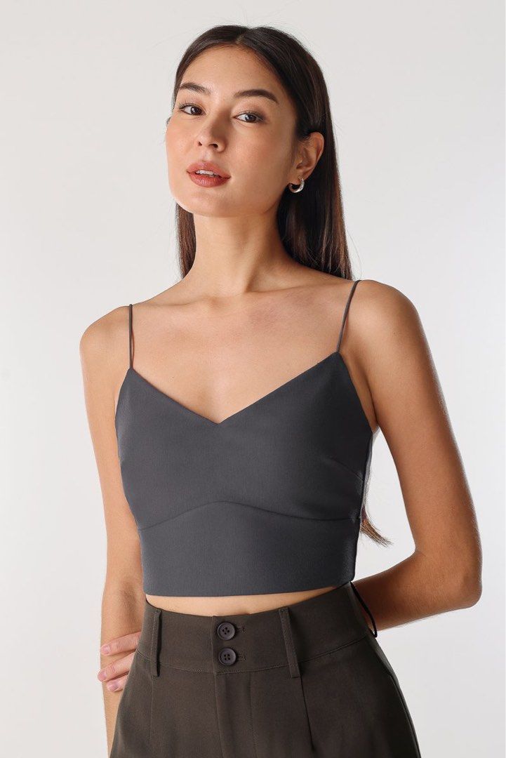 AIMEE HALTER PADDED RIBBED TOP (ALMOND)