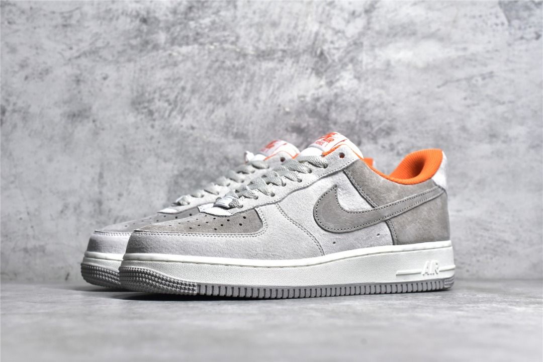 Nike Air Force 1 07 Grey and Orange Shoes