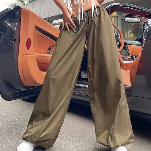brown parachute pants y2k, Women's Fashion, Bottoms, Other Bottoms