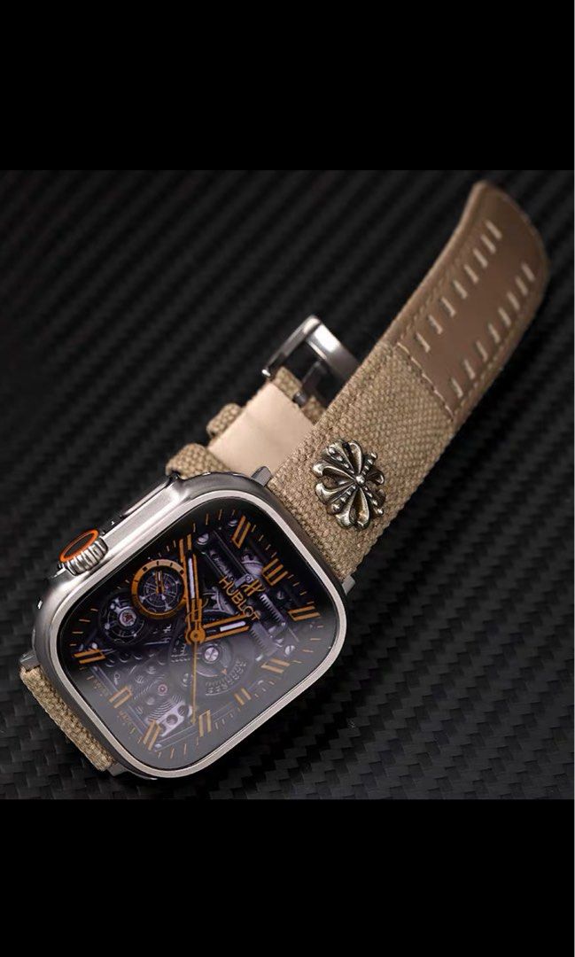 Rock punk style chrome hearts leather strap design Apple Watch ultra 49mm