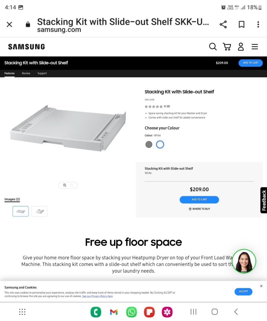 Samsung Stacking Kit with Slideout Shelf, Furniture & Home Living