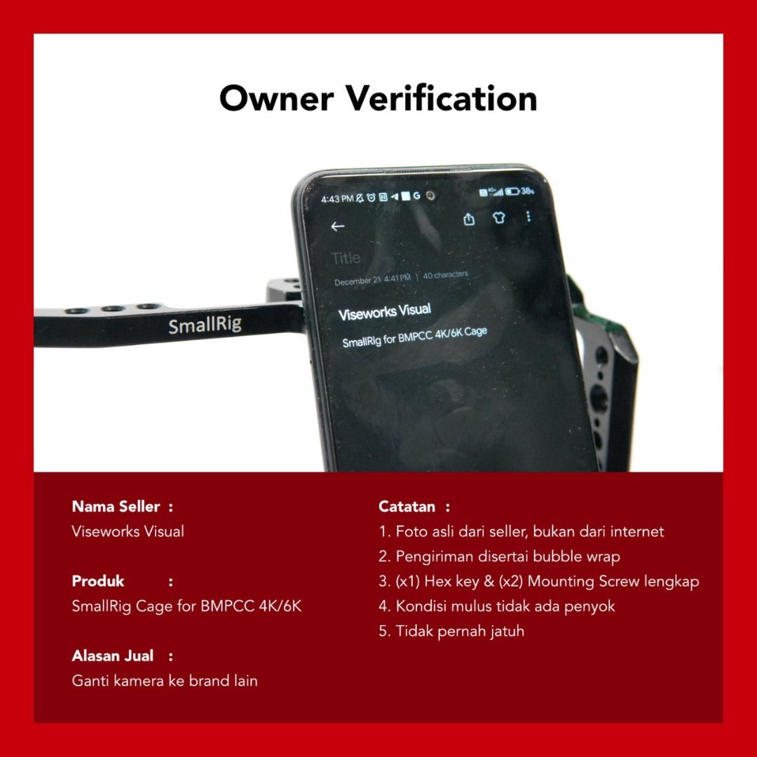 SmallRig Full Camera Cage for BMPCC 4K/6K (Secondhand/Used/Bekas