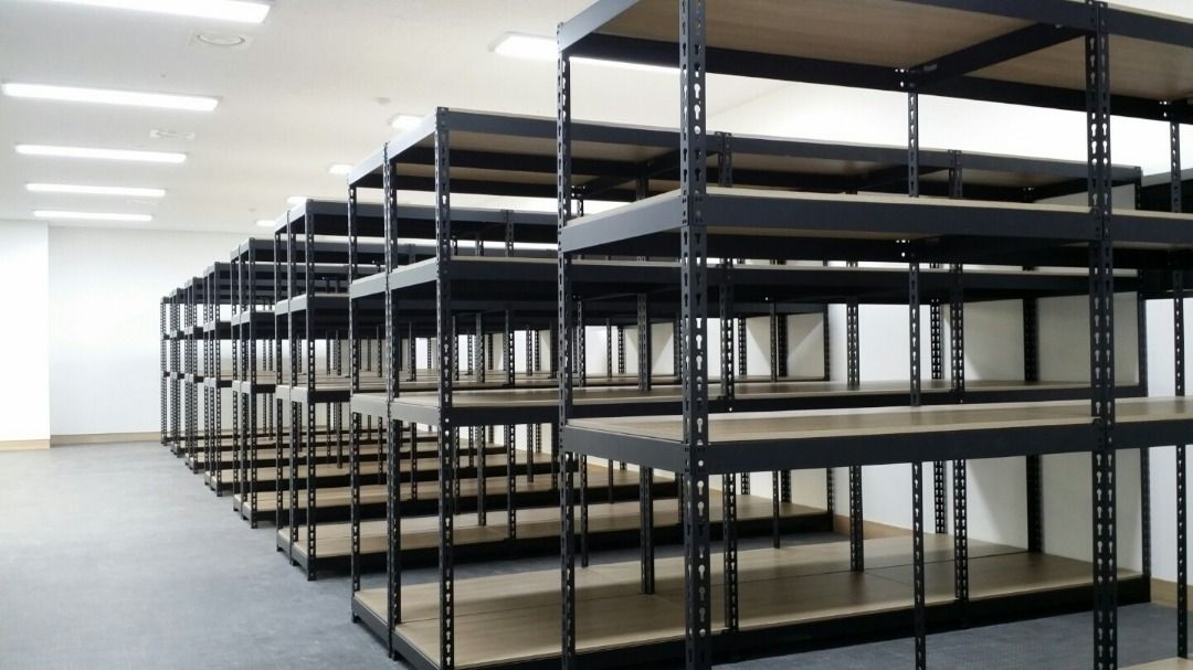 steel racks standee shelves filling open cabinet, Furniture & Home ...