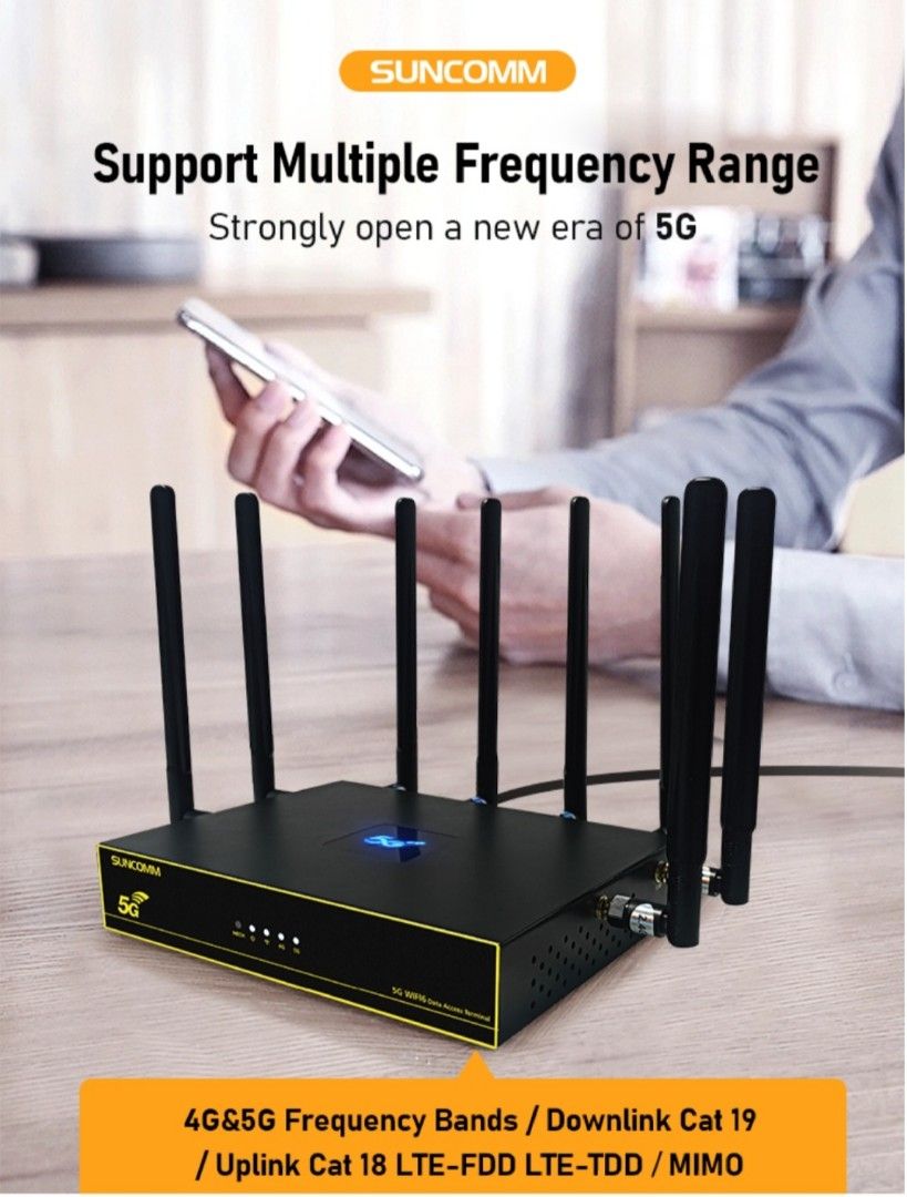  USA 5G cpe WiFi 6 Router with SIM Card Slot External Antenna  SUNCOMM O2 Mesh Home Enterprise routeur Modem 5g : מוצרי חשמל