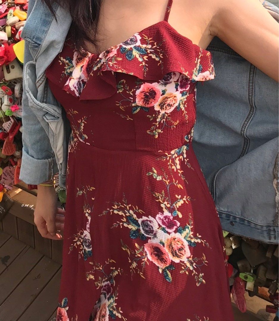 temt red floral flowy maxi dress