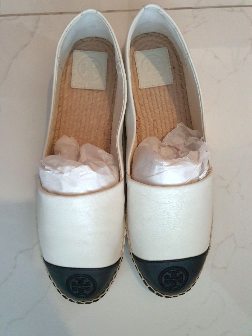Tory burch Espadrille in Black and white leather, Luxury, Sneakers &  Footwear on Carousell