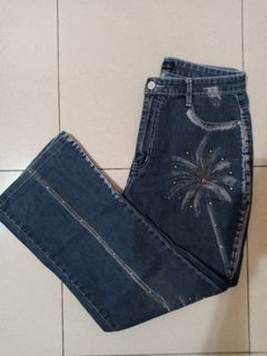 Vintage Dark Blue Denim Coconut Bedazzled Art Jeans