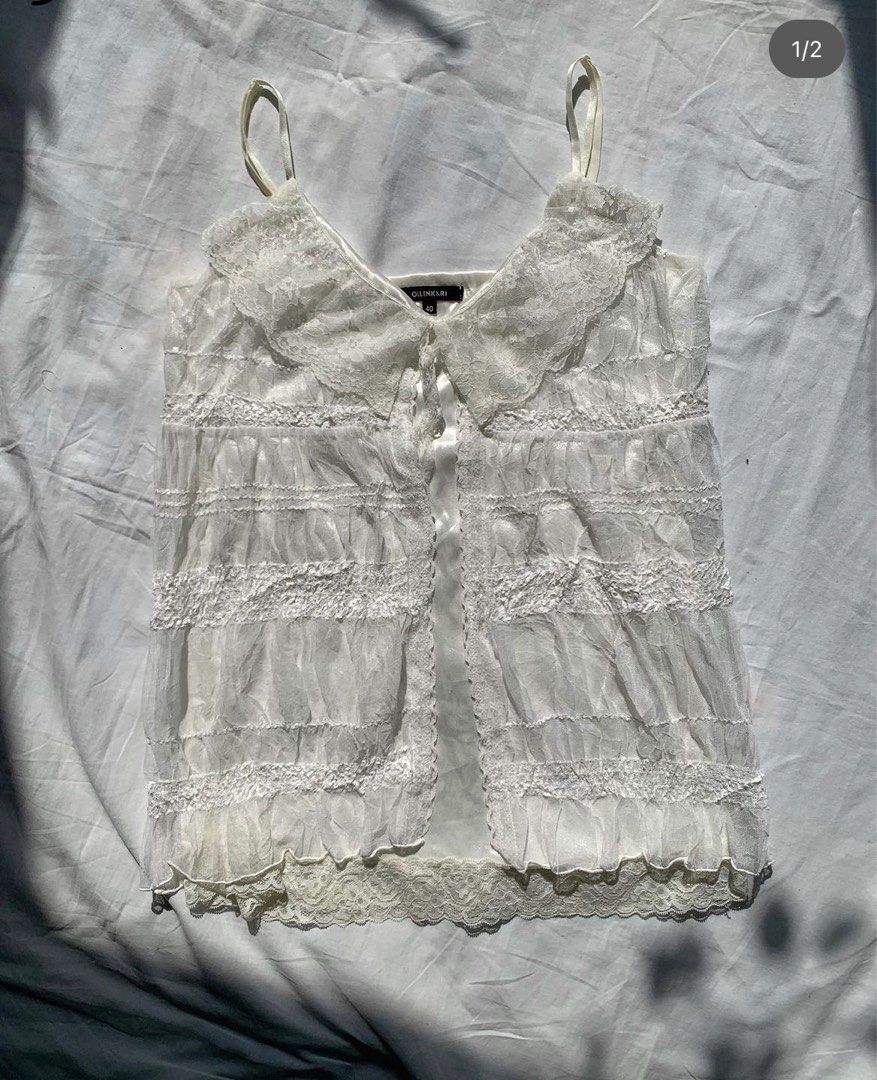 French-style white lace camisole fitted short dress C7030 main image 0