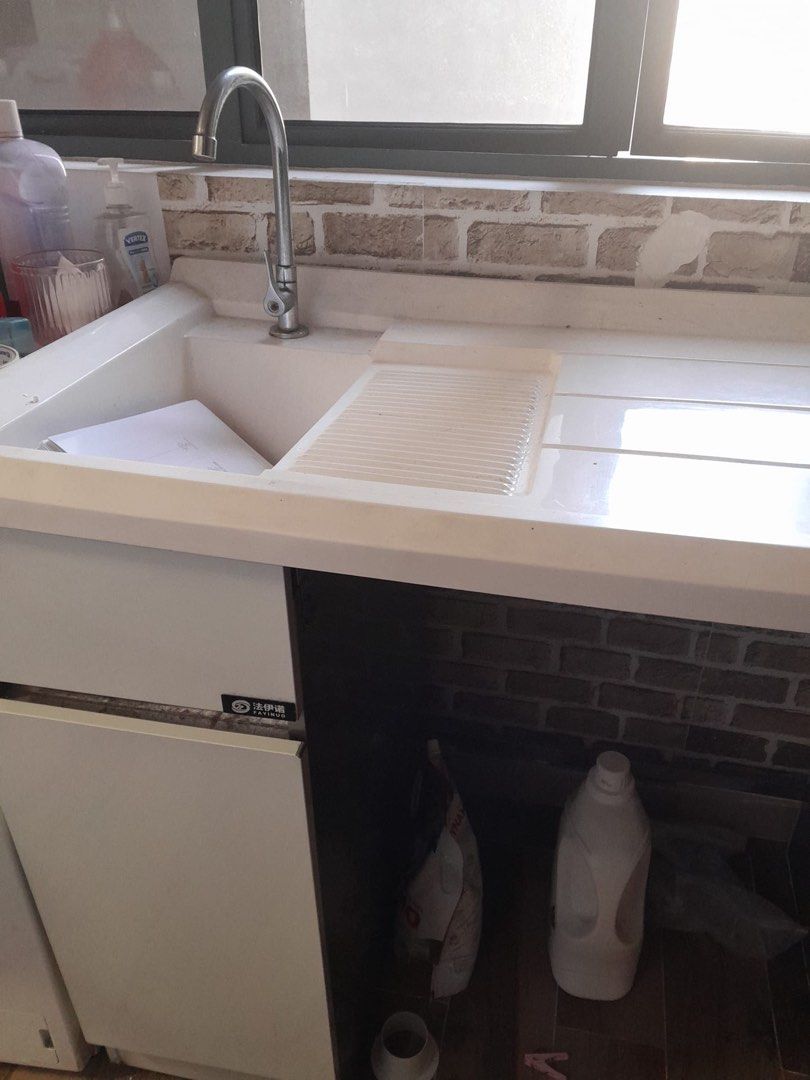 Washing Machine Fixture Washing machine table with cabinet, Furniture & Home Living, Bathroom ...