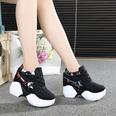 Women Korean Trend Super High Heel Fashion Sports Shoes Black Size 37