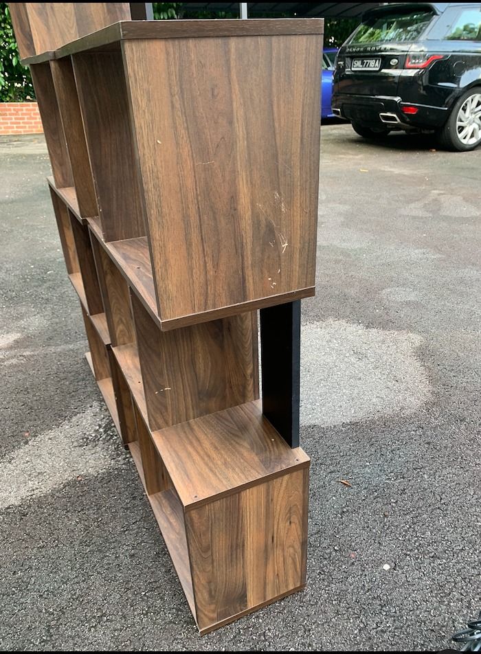 x2 modern wooden shelving units (bo…