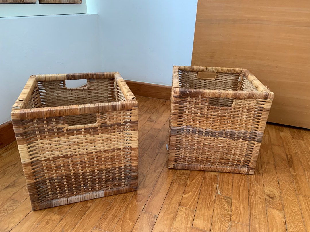 2 Ikea BRANAS Rattan Baskets wooden, Furniture & Home Living, Home Improvement & Organisation