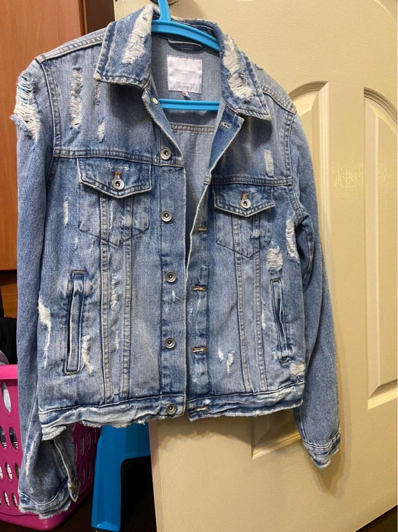 ZARA TRAFALUC WOMENS Denim Jacket Distressed Retro Trucker Medium Wash XS  $25.49 - PicClick