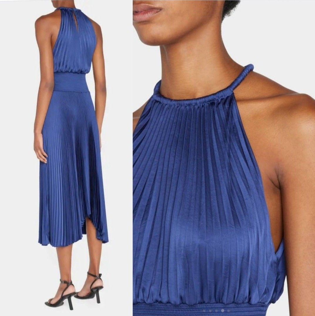 aknvas blue dress Women's A.L.C. Kylia Pleated Silk Midi Dress, Size 6