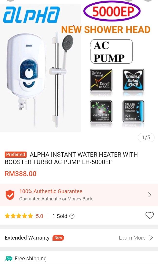 Alpha AC Pump LH-5000EP, TV u0026 Home Appliances, Water Heater u0026 Instant  Showers on Carousell