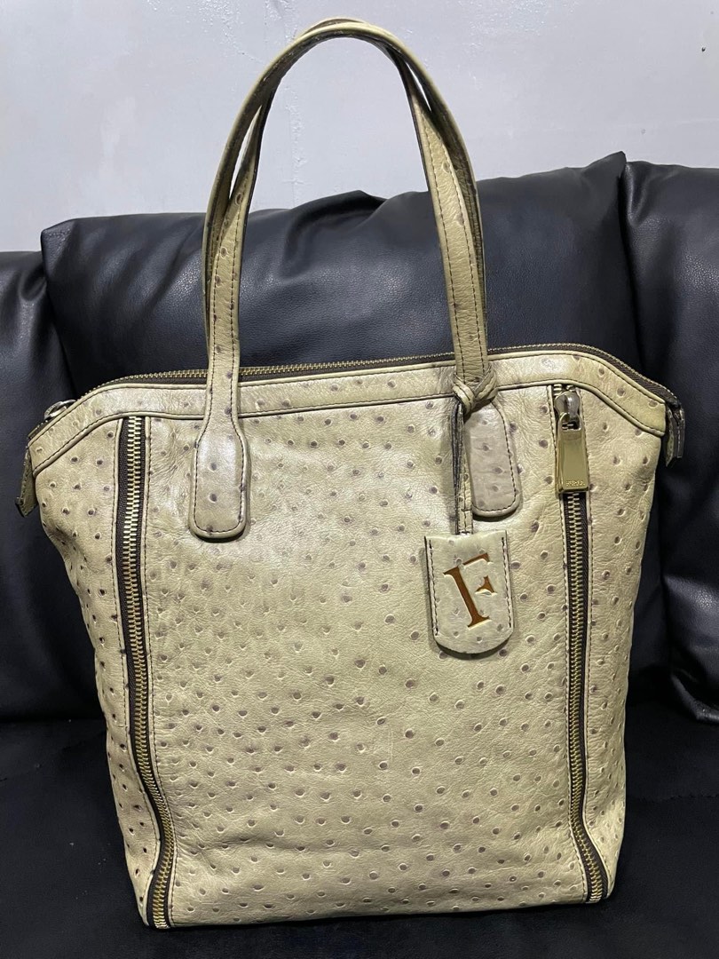 Authentic/Original Furla Ostrich Leather Tote Bag Rank AB, Luxury, Bags ...