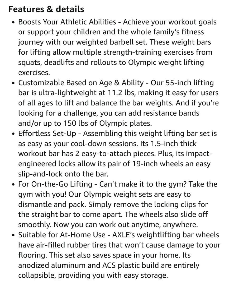 AXLE Barbell Weight Set Strength Strength Training Bars