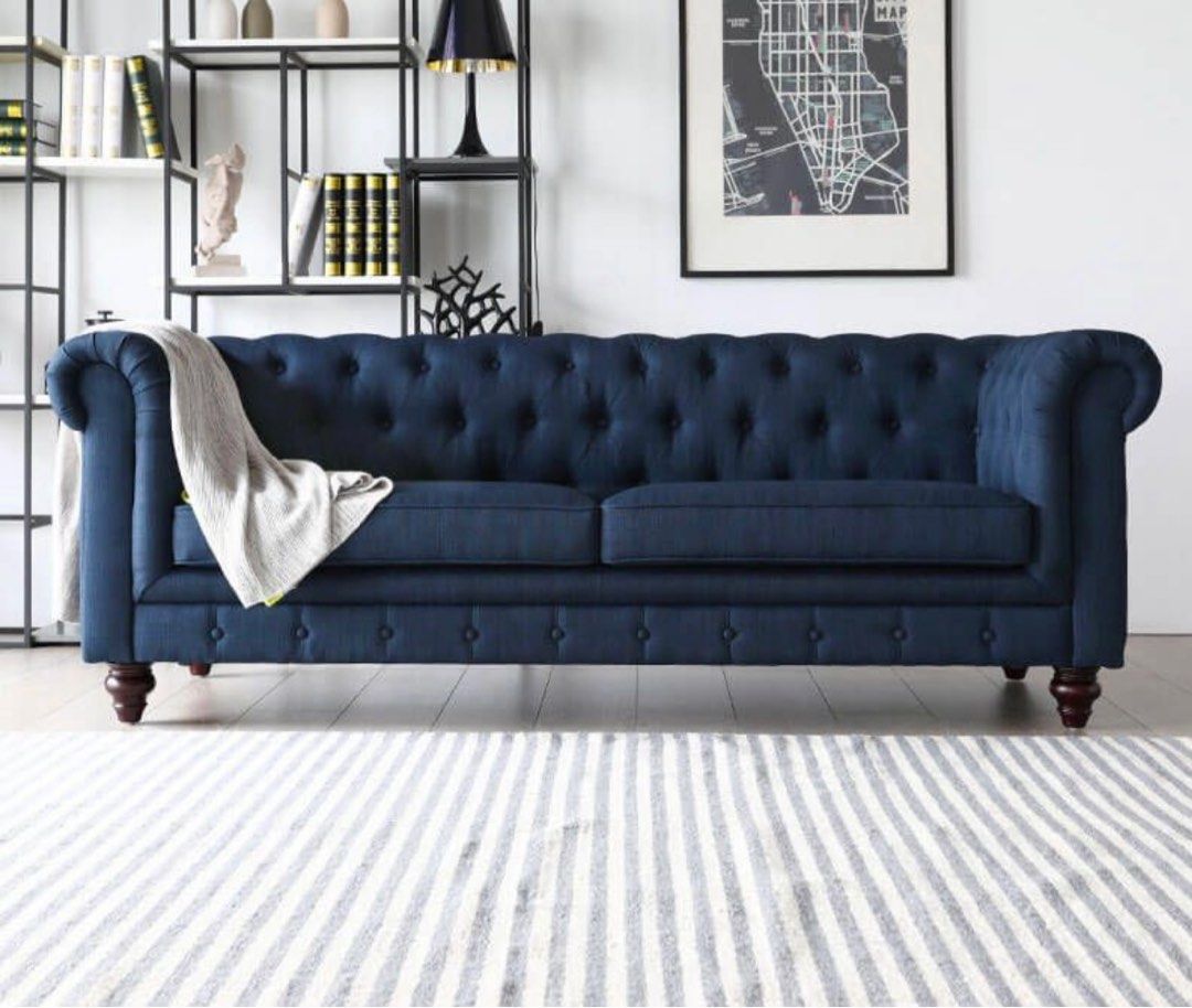 Blue Chesterfield Sofa (3+2), Furniture & Home Living, Furniture, Sofas