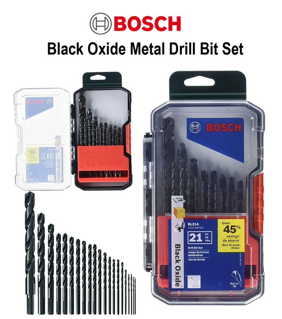 BOSCH BL21A 21 Piece Black Oxide Metal Drill Bit Set Furniture