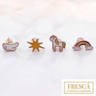 Brand New Authentic FRESCÁ Rainbow Unicorn 4-Pc Mix & Match Earring Gift Set