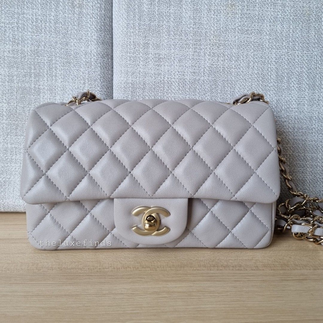 Chanel Mini Square Flap Bag 22C Grey, Luxury, Bags & Wallets on Carousell