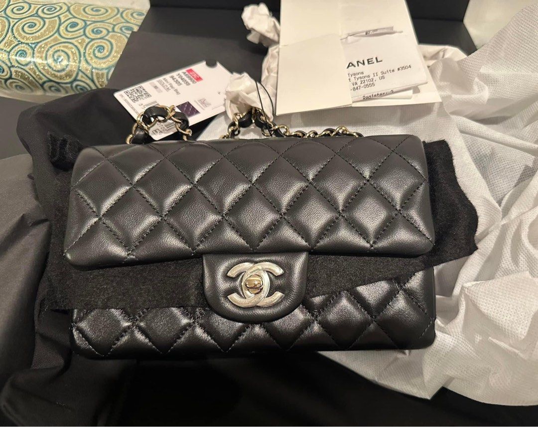 Chanel Mini Rectangular Black Lambskin Lghw, Luxury, Bags & Wallets on  Carousell