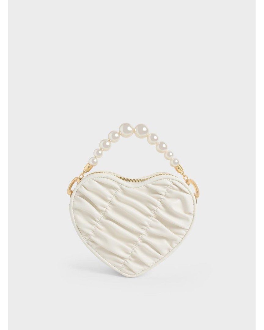 Charles Keith Bead Handle White Heart Bag