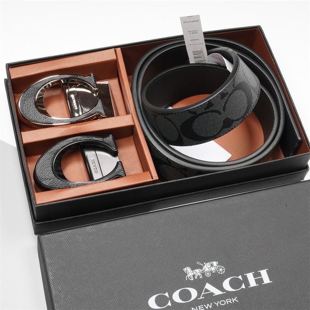 Coach F64839 Dual Buckle And Reversible Leather Signature Belt For Men Tali Size 120cm Cut to size 38mm wide discound price Men s Fashion Watches Accessories Belts on Carousell